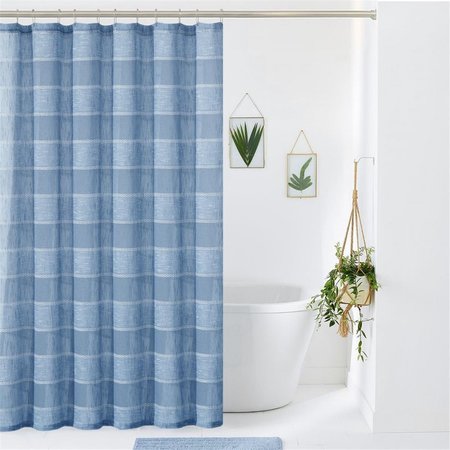 GFANCY FIXTURES 72 x 70 x 1 in. Blue Striped Embroidered Shower Curtain GF2627943